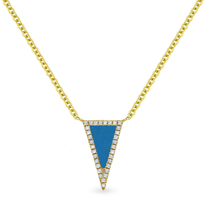 Beautiful Hand Crafted 14K Yellow Gold  Turquoise And Diamond Stiletto Collection Necklace