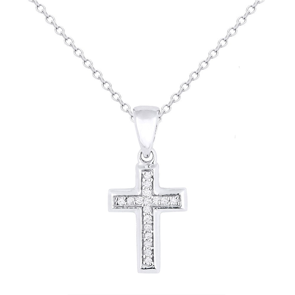 Beautiful Hand Crafted 14K White Gold White Diamond Religious Collection Pendant