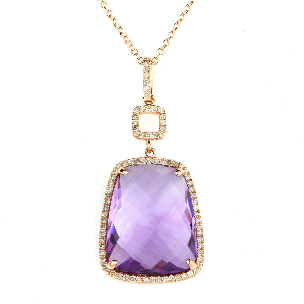 Beautiful Hand Crafted 14K Rose Gold  Amethyst And Diamond Eclectica Collection Pendant