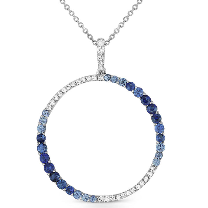 Beautiful Hand Crafted 14K White Gold  Sapphire And Diamond Arianna Collection Pendant