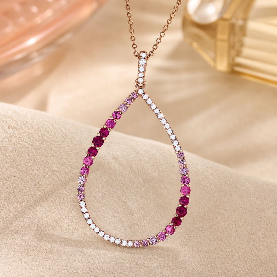 N1178 - 14K Gold Pink Sapphire & Sapphire Pear Pendant