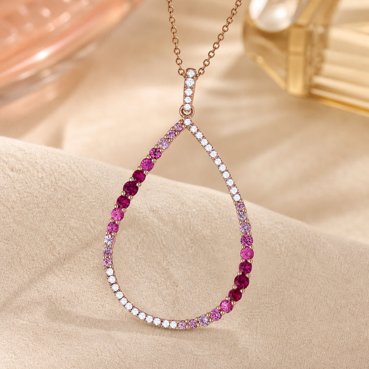 N1178 - 14K Gold Pink Sapphire & Sapphire Pear Pendant