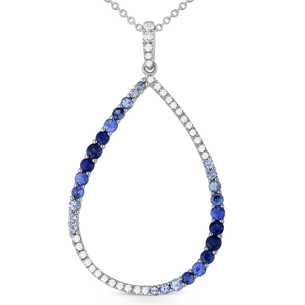 Beautiful Hand Crafted 14K White Gold  Sapphire And Diamond Arianna Collection Pendant