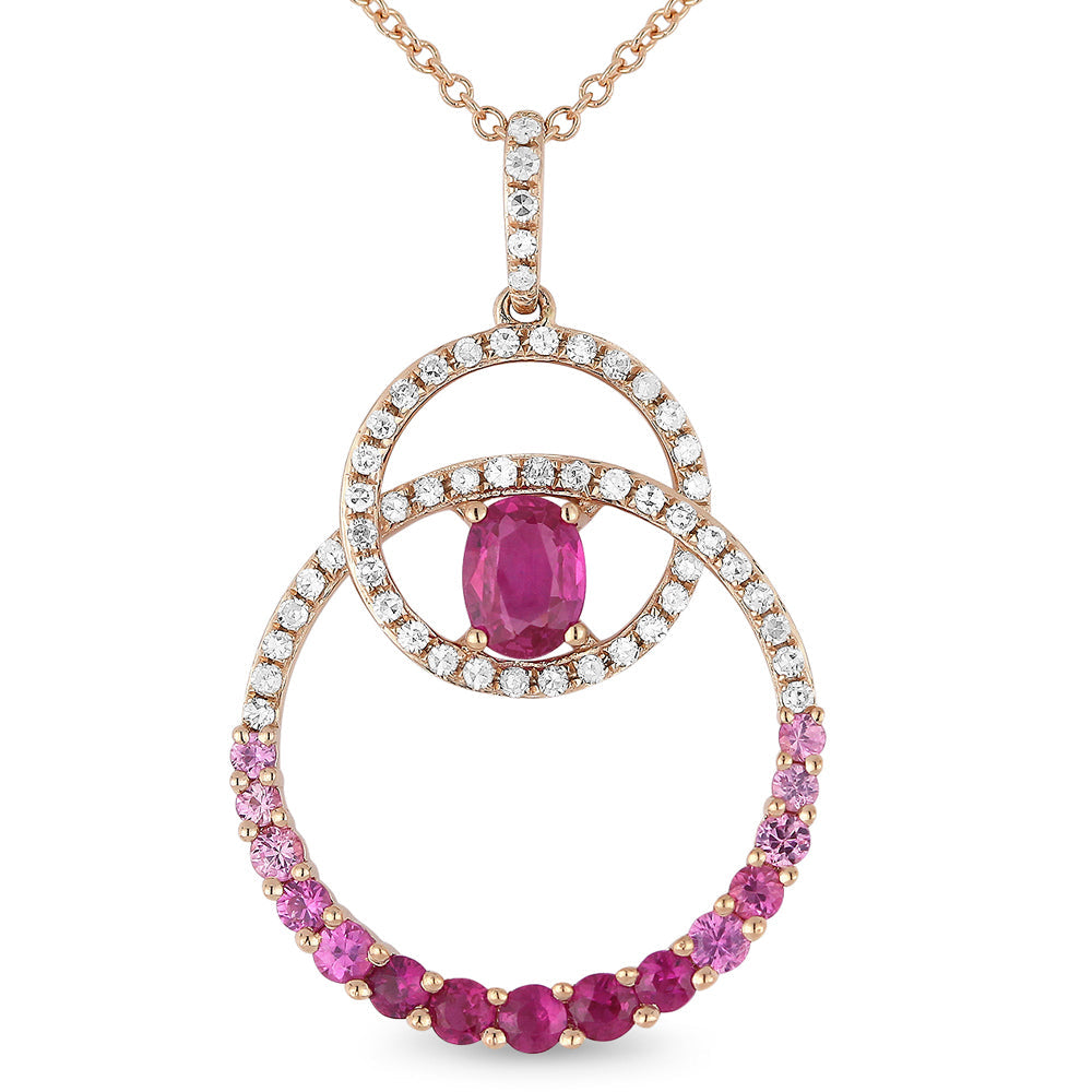 Beautiful Hand Crafted 14K Rose Gold  Pink Sapphire And Diamond Arianna Collection Pendant