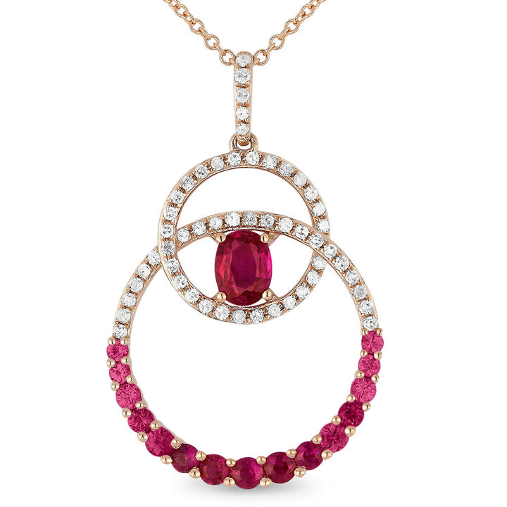 Beautiful Hand Crafted 14K Rose Gold  Ruby And Diamond Arianna Collection Pendant