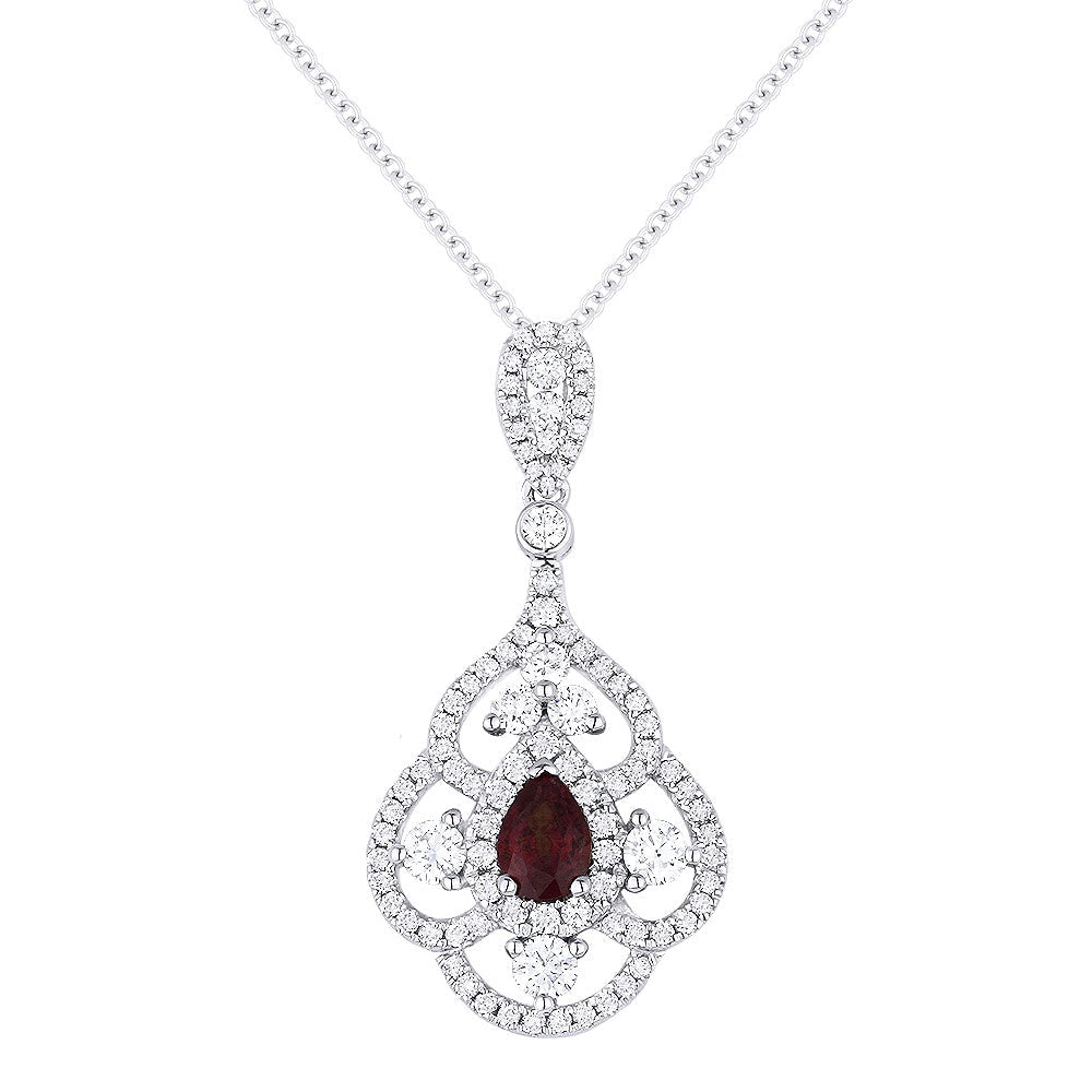 Beautiful Hand Crafted 14K White Gold  Ruby And Diamond Arianna Collection Pendant