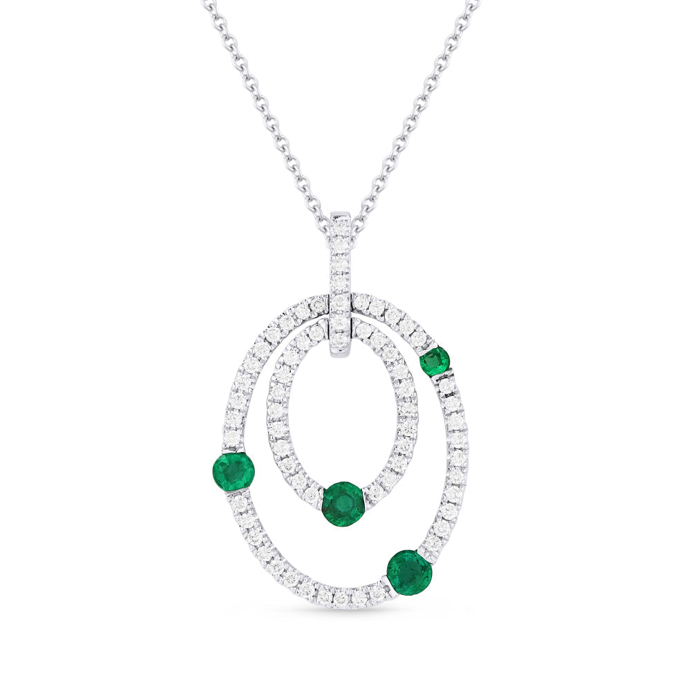 Beautiful Hand Crafted 14K White Gold  Emerald And Diamond Arianna Collection Pendant
