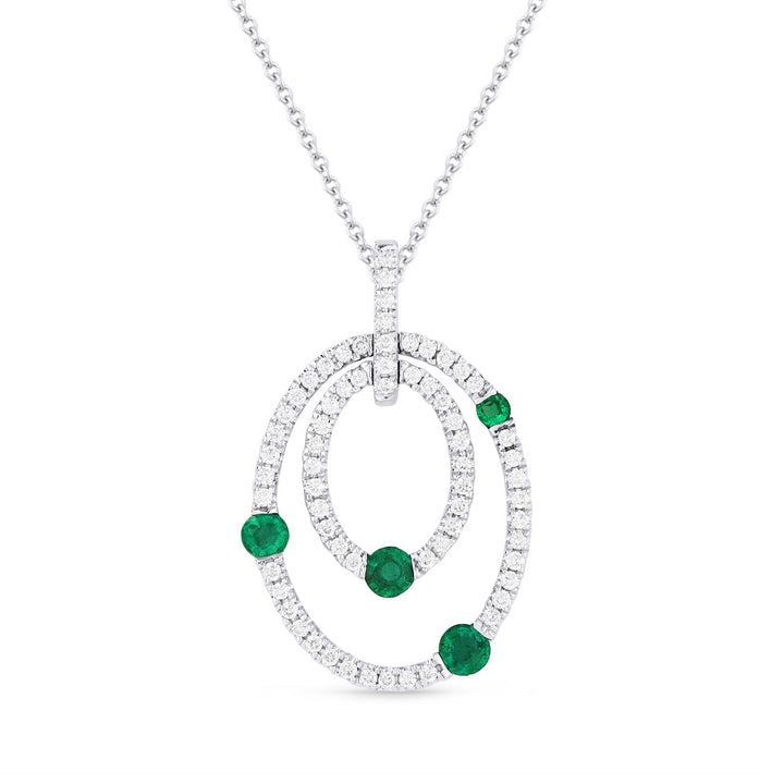 Beautiful Hand Crafted 14K White Gold  Emerald And Diamond Arianna Collection Pendant
