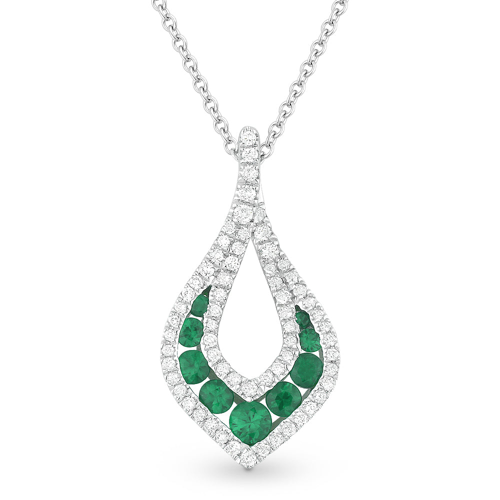 Beautiful Hand Crafted 14K White Gold  Emerald And Diamond Arianna Collection Pendant