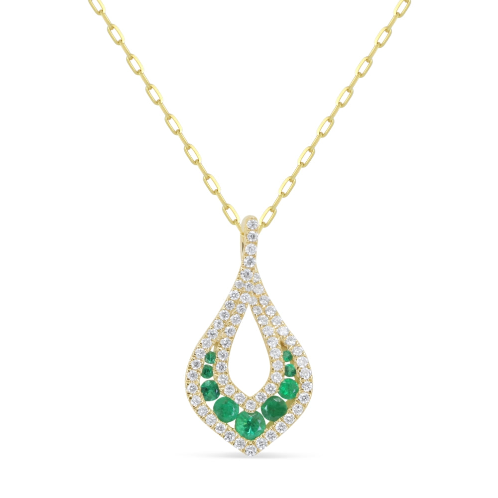 Beautiful Hand Crafted 14K Yellow Gold  Emerald And Diamond Arianna Collection Pendant
