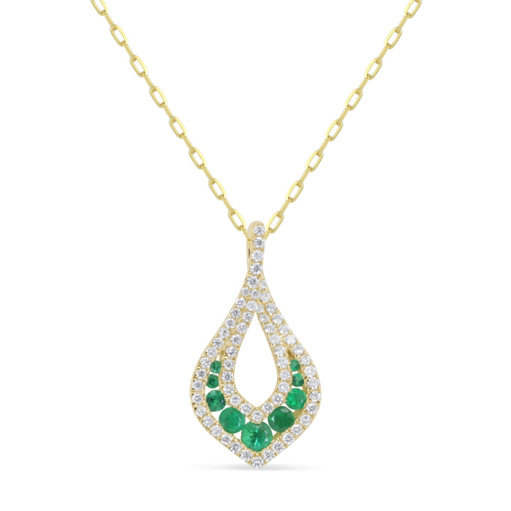Beautiful Hand Crafted 14K Yellow Gold  Emerald And Diamond Arianna Collection Pendant