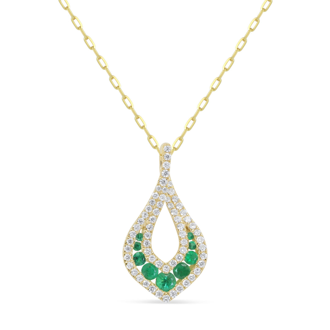 Beautiful Hand Crafted 14K Yellow Gold  Emerald And Diamond Arianna Collection Pendant