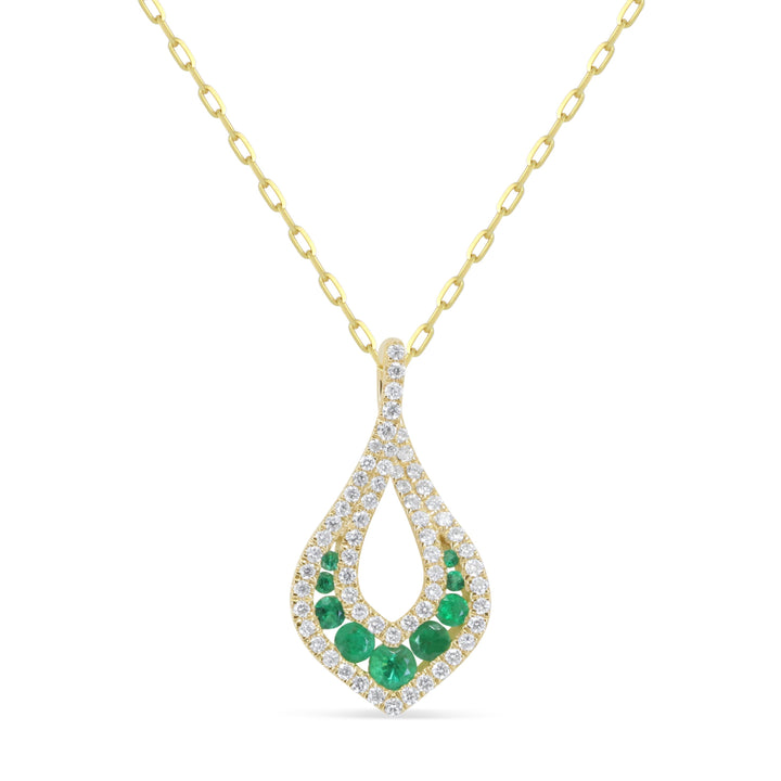 Beautiful Hand Crafted 14K Yellow Gold  Emerald And Diamond Arianna Collection Pendant