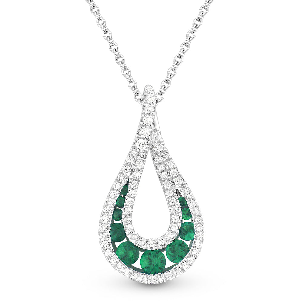 Beautiful Hand Crafted 14K White Gold  Emerald And Diamond Arianna Collection Pendant