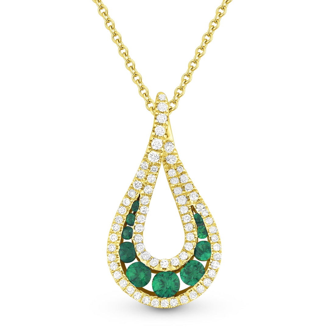 Beautiful Hand Crafted 14K Yellow Gold  Emerald And Diamond Arianna Collection Pendant