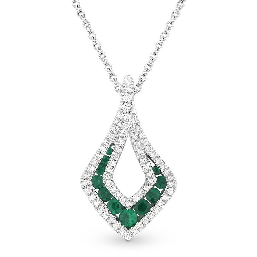 Beautiful Hand Crafted 14K White Gold  Emerald And Diamond Arianna Collection Pendant