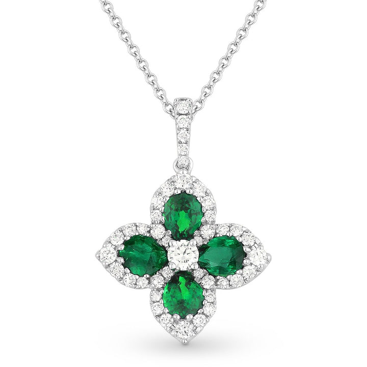 Beautiful Hand Crafted 18K White Gold  Emerald And Diamond Arianna Collection Pendant