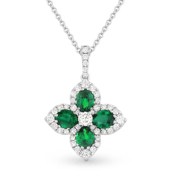 Beautiful Hand Crafted 18K White Gold  Emerald And Diamond Arianna Collection Pendant