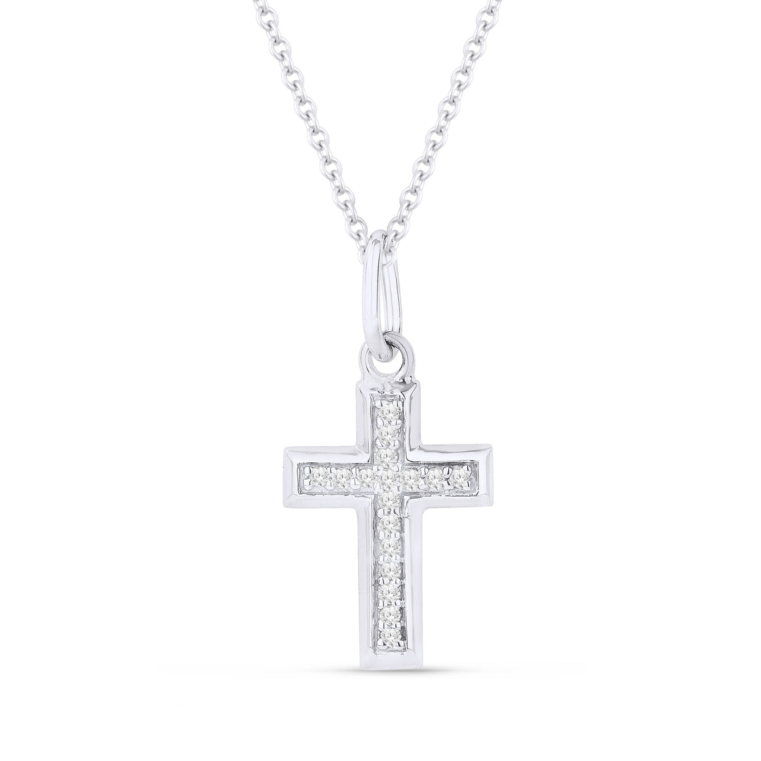 Beautiful Hand Crafted 14K White Gold White Diamond Religious Collection Pendant