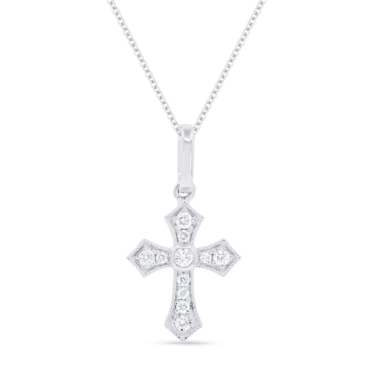Beautiful Hand Crafted 14K White Gold White Diamond Religious Collection Pendant