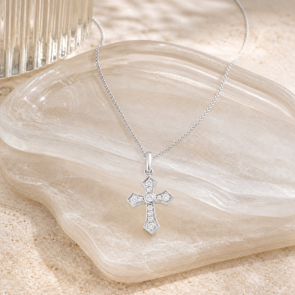 N1203 - 14K Gold Diamond Crucifix Cross Pendant
