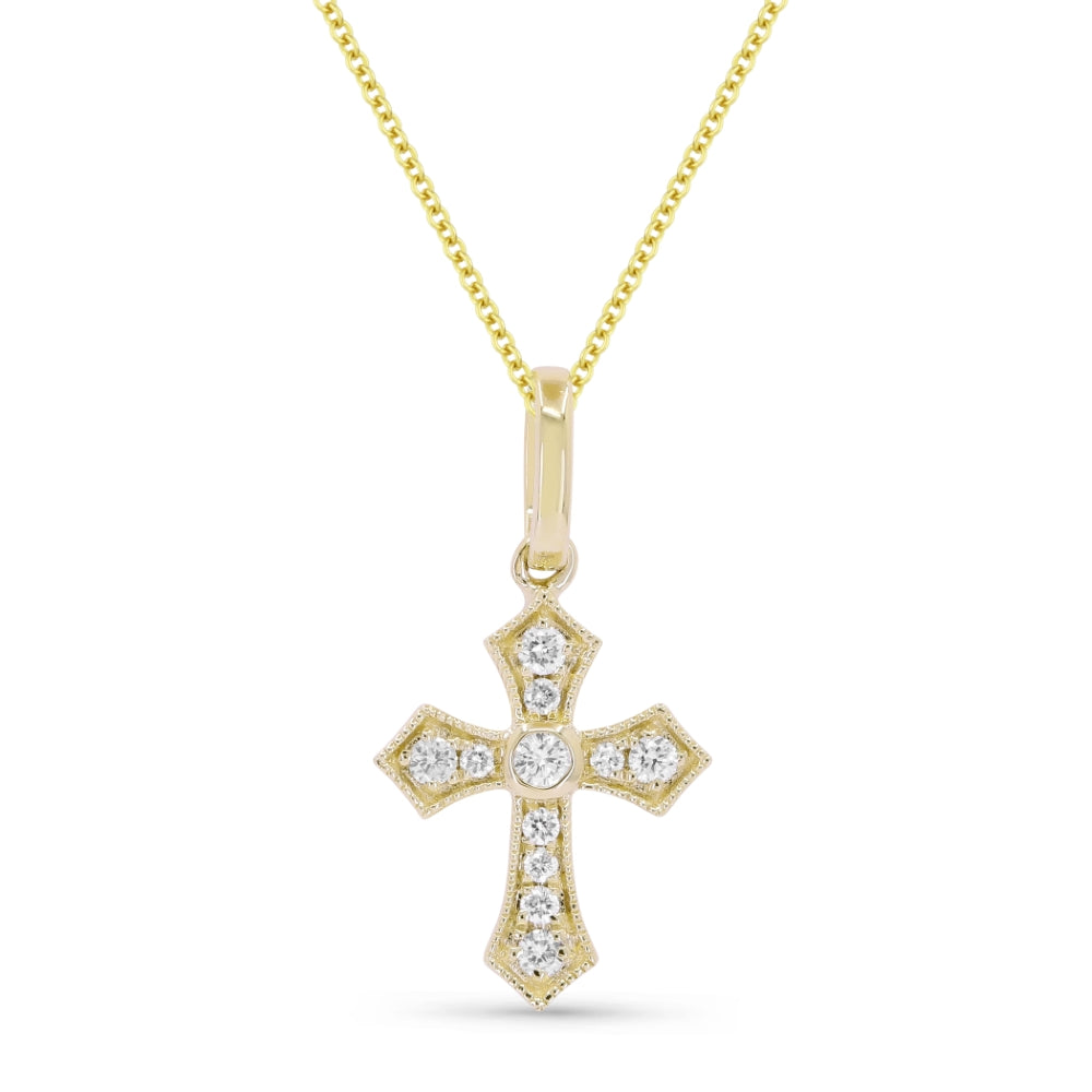 Beautiful Hand Crafted 14K Yellow Gold White Diamond Religious Collection Pendant