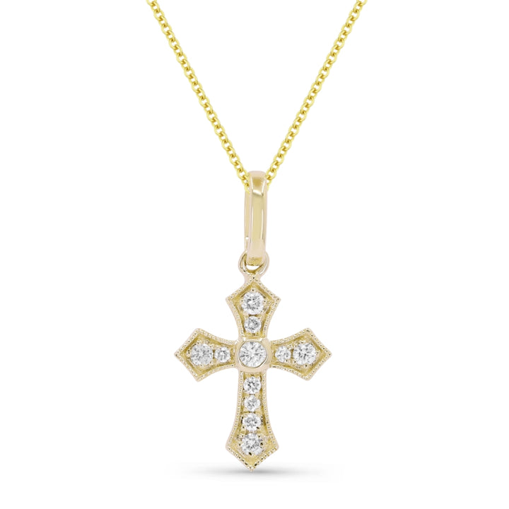 Beautiful Hand Crafted 14K Yellow Gold White Diamond Religious Collection Pendant