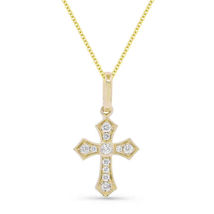 Beautiful Hand Crafted 14K Yellow Gold White Diamond Religious Collection Pendant