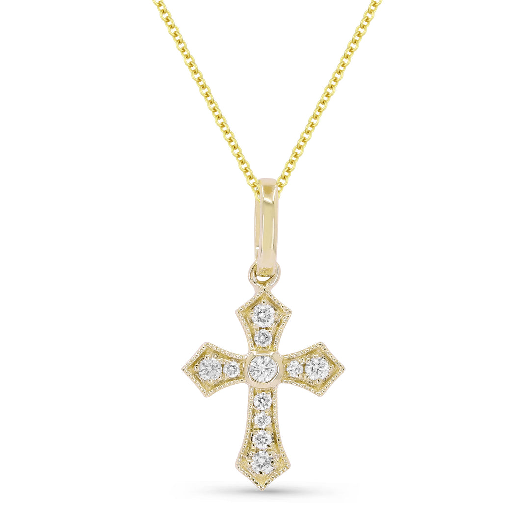 Beautiful Hand Crafted 14K Yellow Gold White Diamond Religious Collection Pendant