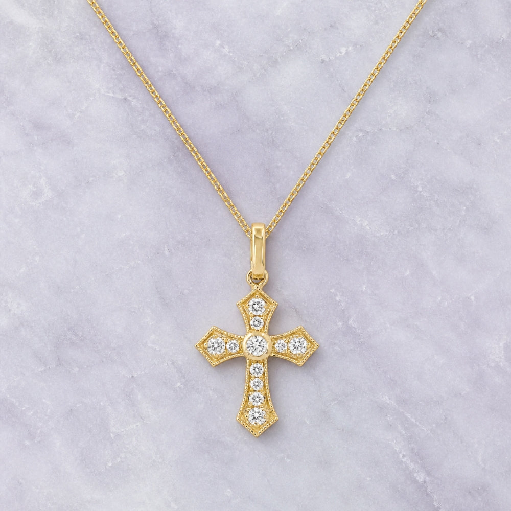 N1203 - 14K Gold Diamond Crucifix Cross Pendant