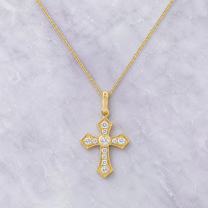 N1203 - 14K Gold Diamond Crucifix Cross Pendant