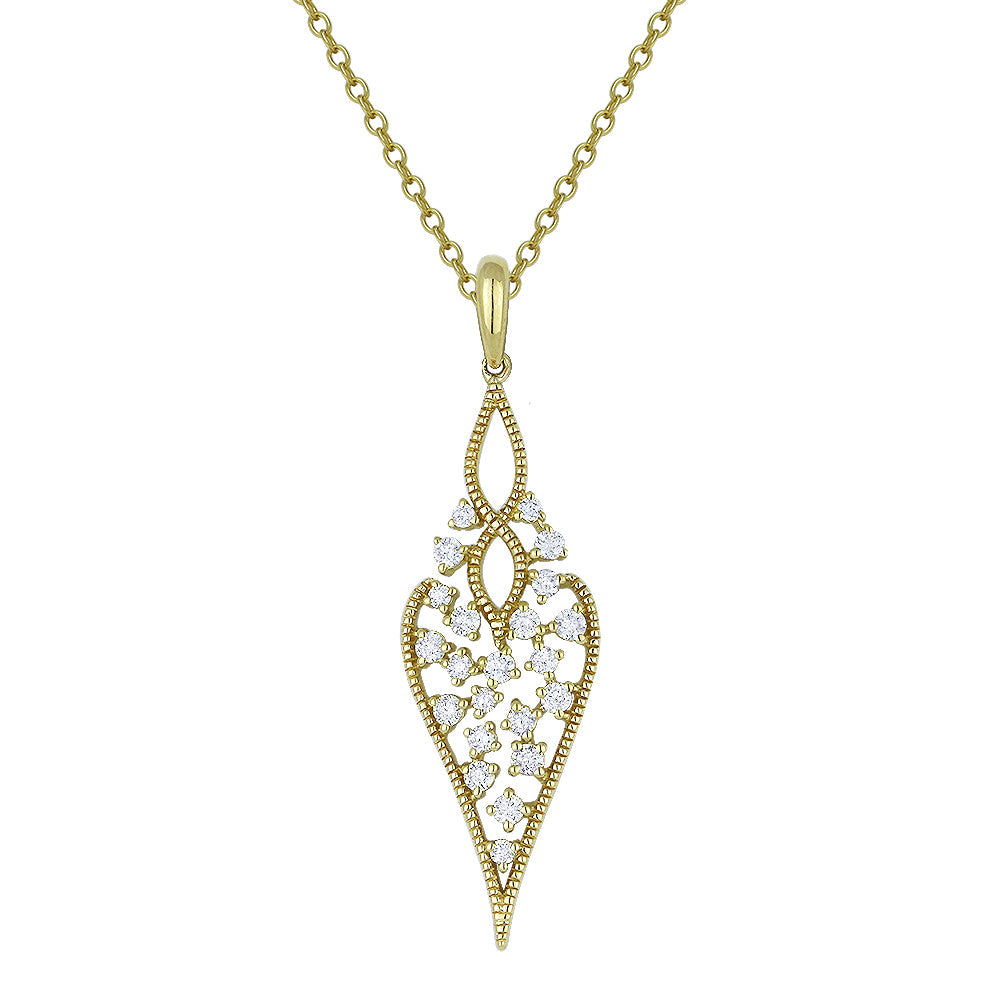 Beautiful Hand Crafted 14K Yellow Gold White Diamond Milano Collection Pendant