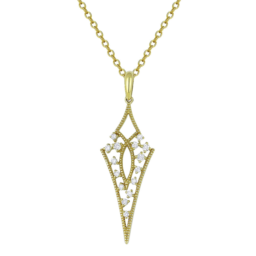 Beautiful Hand Crafted 14K Yellow Gold White Diamond Milano Collection Pendant
