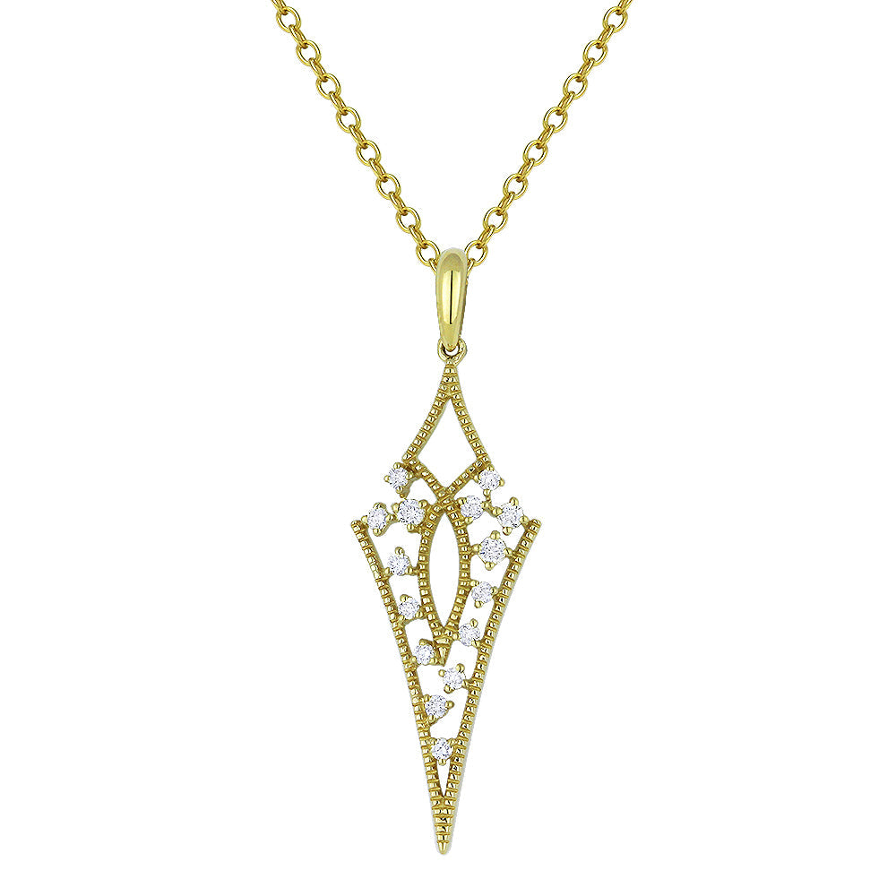 Beautiful Hand Crafted 14K Yellow Gold White Diamond Milano Collection Pendant