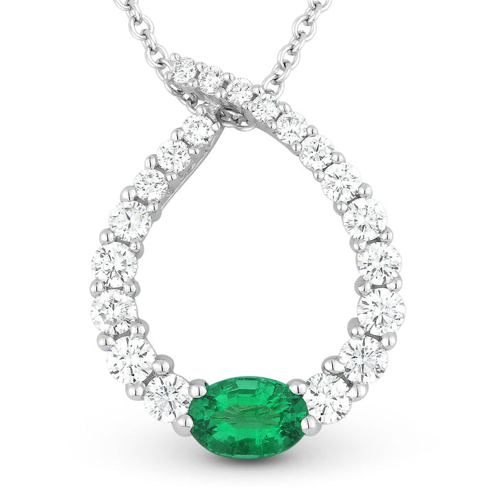 Beautiful Hand Crafted 18K White Gold  Emerald And Diamond Arianna Collection Pendant