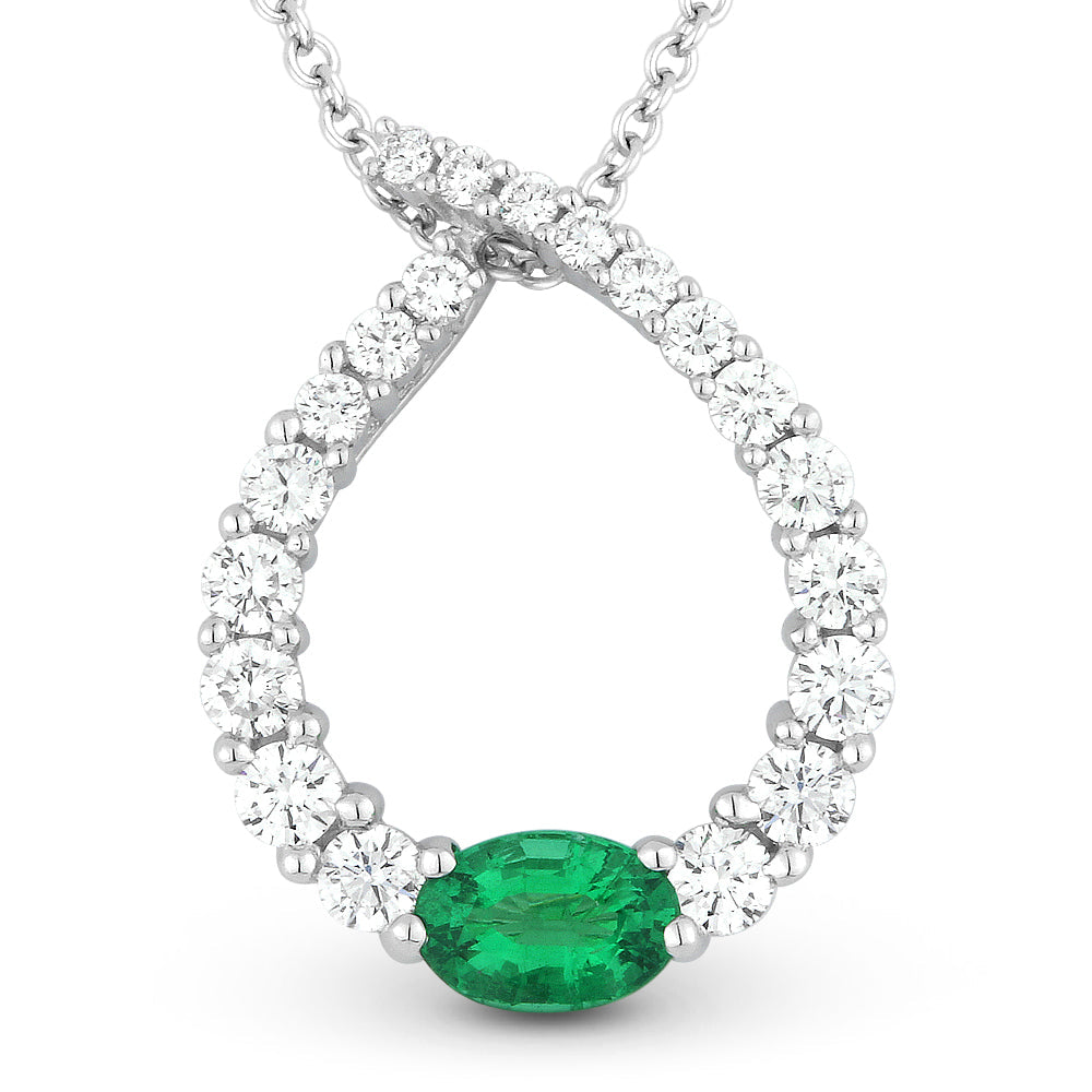 Beautiful Hand Crafted 18K White Gold  Emerald And Diamond Arianna Collection Pendant