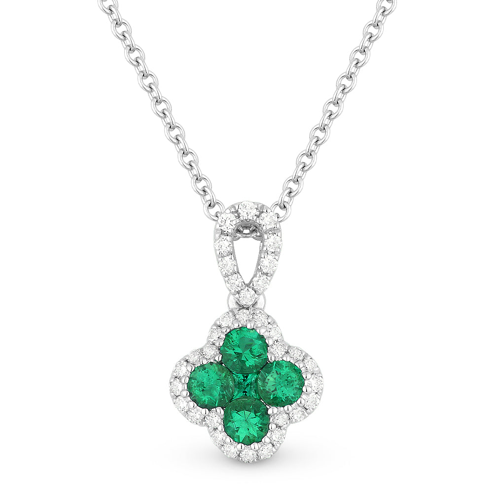Beautiful Hand Crafted 18K White Gold  Emerald And Diamond Arianna Collection Pendant