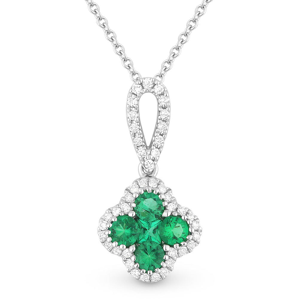 Beautiful Hand Crafted 14K White Gold  Emerald And Diamond Arianna Collection Pendant