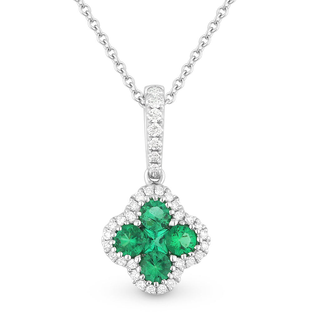 Beautiful Hand Crafted 18K White Gold  Emerald And Diamond Arianna Collection Pendant