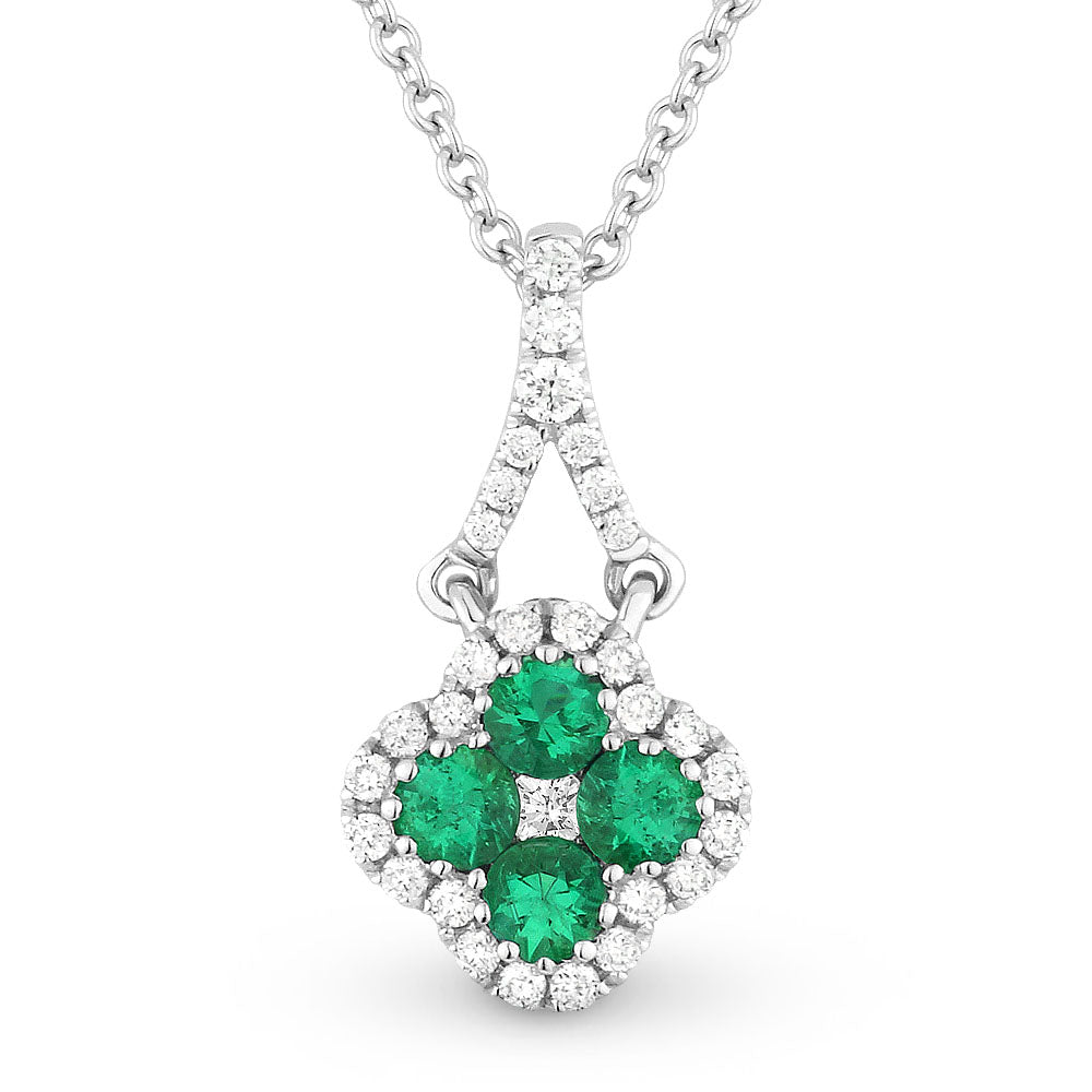 Beautiful Hand Crafted 14K White Gold  Emerald And Diamond Arianna Collection Pendant