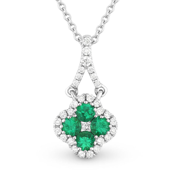 Beautiful Hand Crafted 14K White Gold  Emerald And Diamond Arianna Collection Pendant