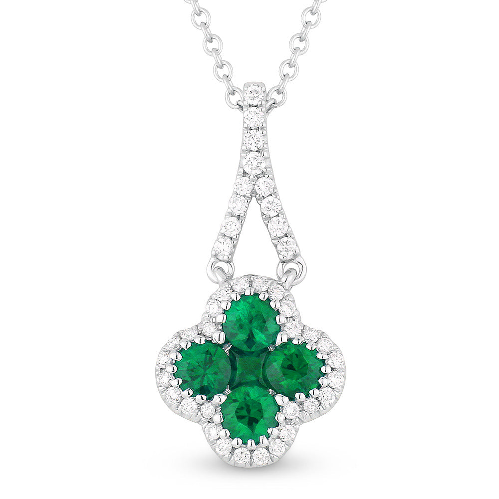 Beautiful Hand Crafted 18K White Gold  Emerald And Diamond Arianna Collection Pendant