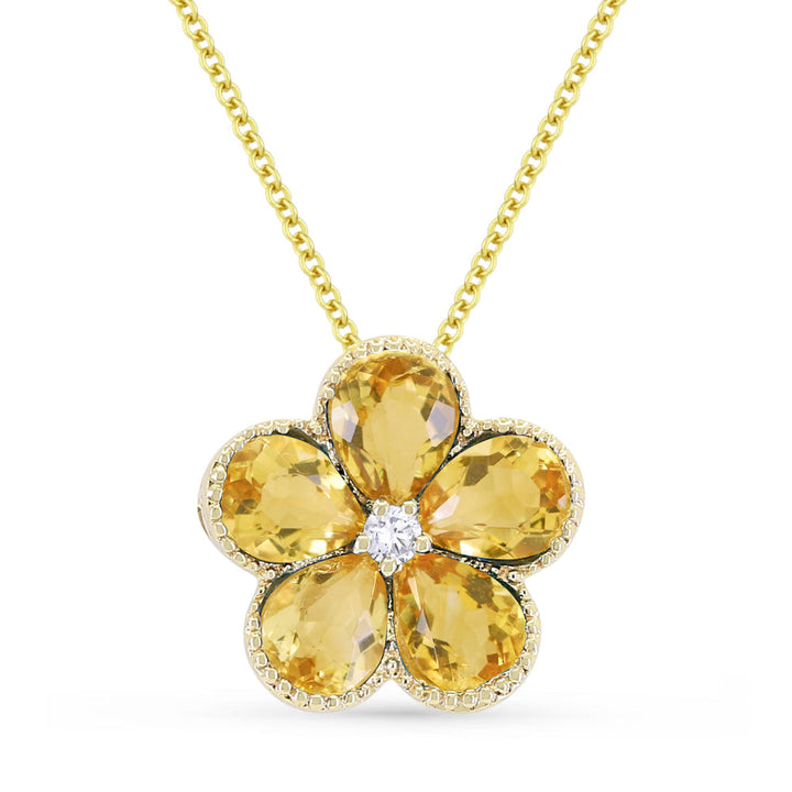 Beautiful Hand Crafted 14K Yellow Gold 3X4MM Citrine And Diamond Essentials Collection Pendant