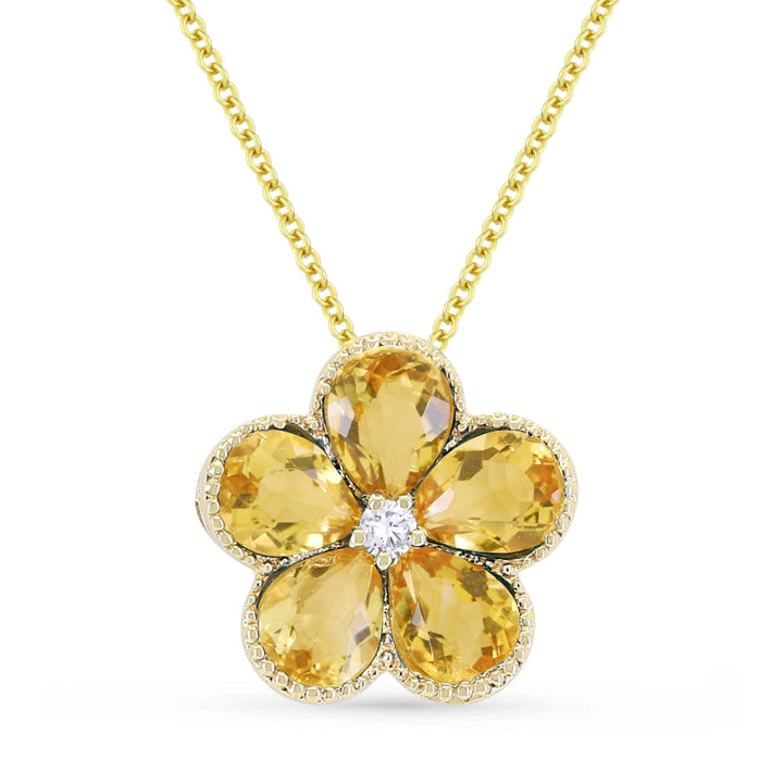 Beautiful Hand Crafted 14K Yellow Gold 3x4MM Citrine And Diamond Essentials Collection Pendant