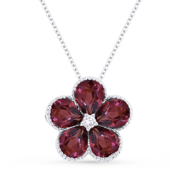 Beautiful Hand Crafted 14K White Gold 3X4MM Garnet And Diamond Essentials Collection Pendant