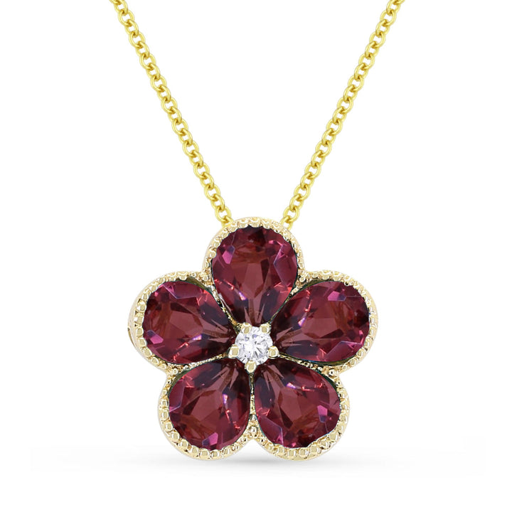 Beautiful Hand Crafted 14K Yellow Gold 3X4MM Garnet And Diamond Essentials Collection Pendant