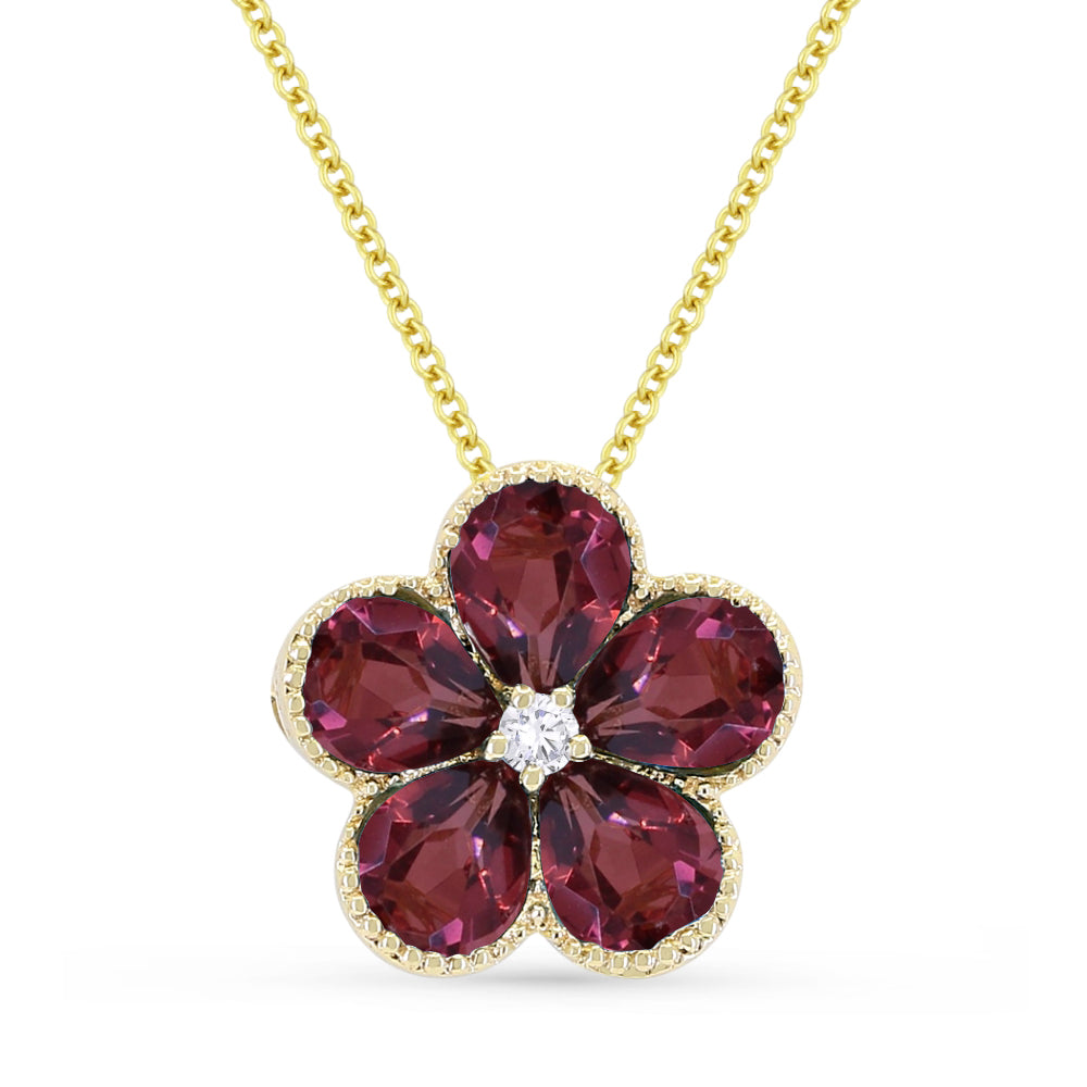 Beautiful Hand Crafted 14K Yellow Gold 3X4MM Garnet And Diamond Essentials Collection Pendant