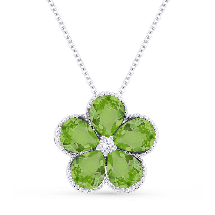 Beautiful Hand Crafted 14K White Gold 3x4MM Peridot And Diamond Essentials Collection Pendant