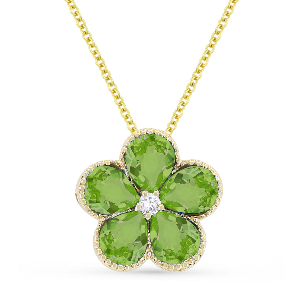 Beautiful Hand Crafted 14K Yellow Gold 3X4MM Peridot And Diamond Essentials Collection Pendant