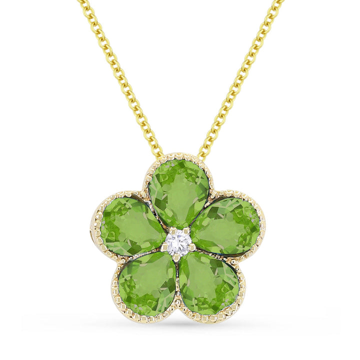 Beautiful Hand Crafted 14K Yellow Gold 3X4MM Peridot And Diamond Essentials Collection Pendant
